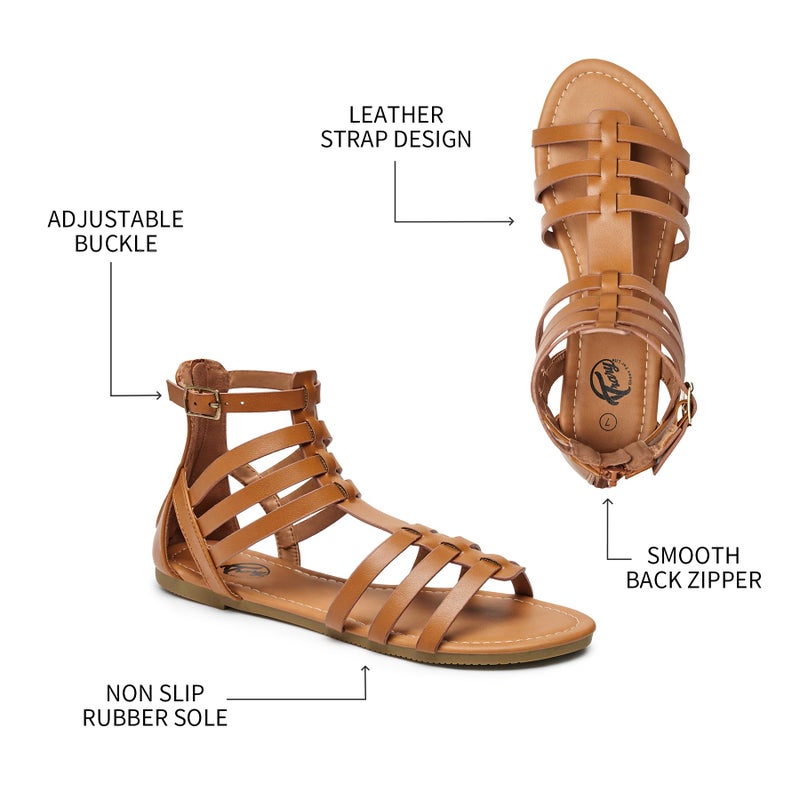 Trary Women's Sandal, Comfortable Gladiator Sandals Ankle Strap Flats Sandalias Para Mujer Beach Sandals Wide Width Open Toe Cross Strappy Sandals for Women Dressy Summer - Image 4